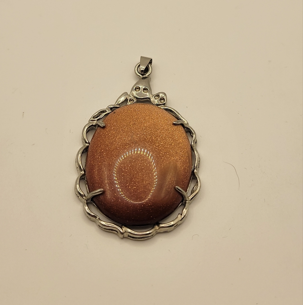 Silver Tone Large Sun Stone Statement Necklace Pe… - image 1